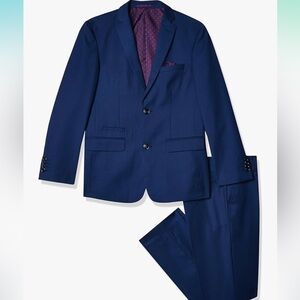Isaac Mizrahi navy boy’s suit with tie, pocket square, and belt included
